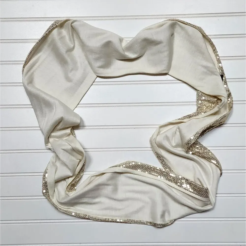 Express Women's Metallic Gold & Cream Sequin Infinity Neck Scarf  One Size